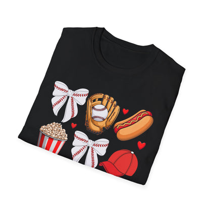 Baseball & Movie Night Unisex Softstyle T-Shirt, Sports Fan Tee, Gift for Dad, Summer Outing Shirt, Movie Lovers Apparel