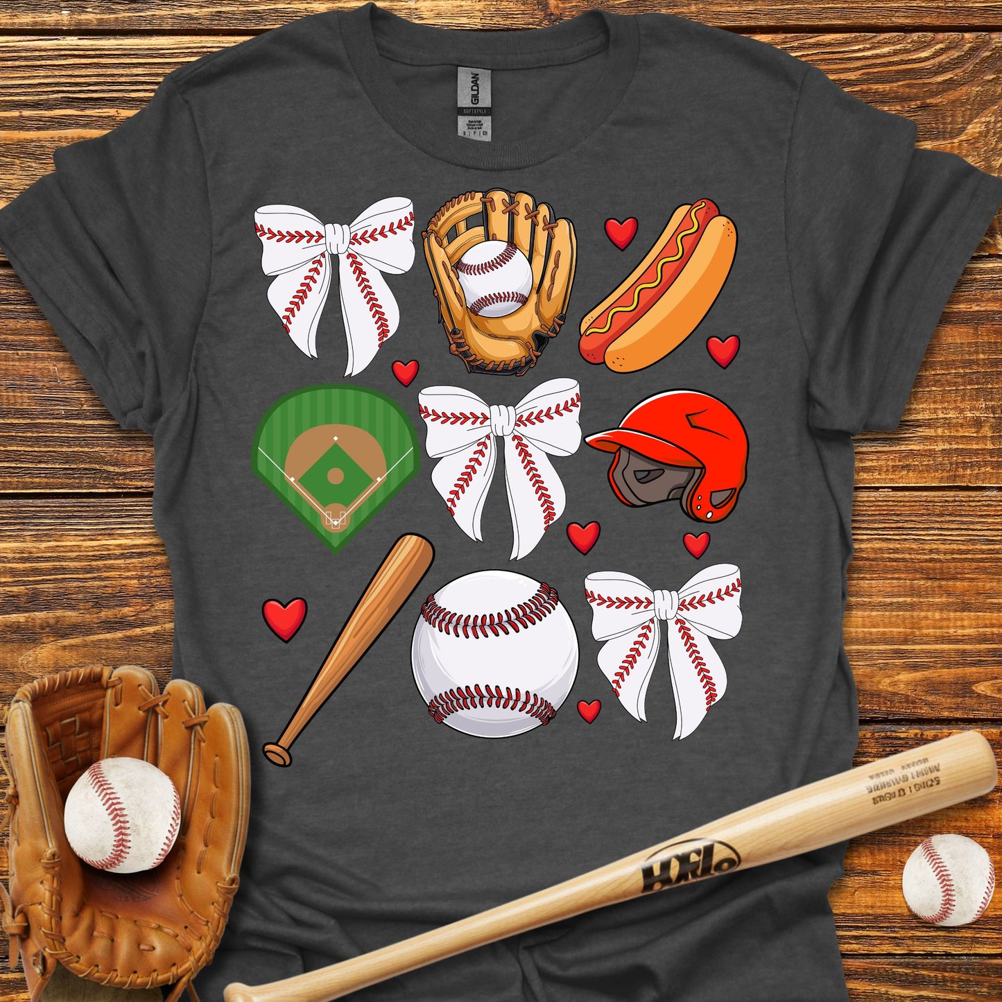 Baseball Coquette Bow Adult T-Shirt