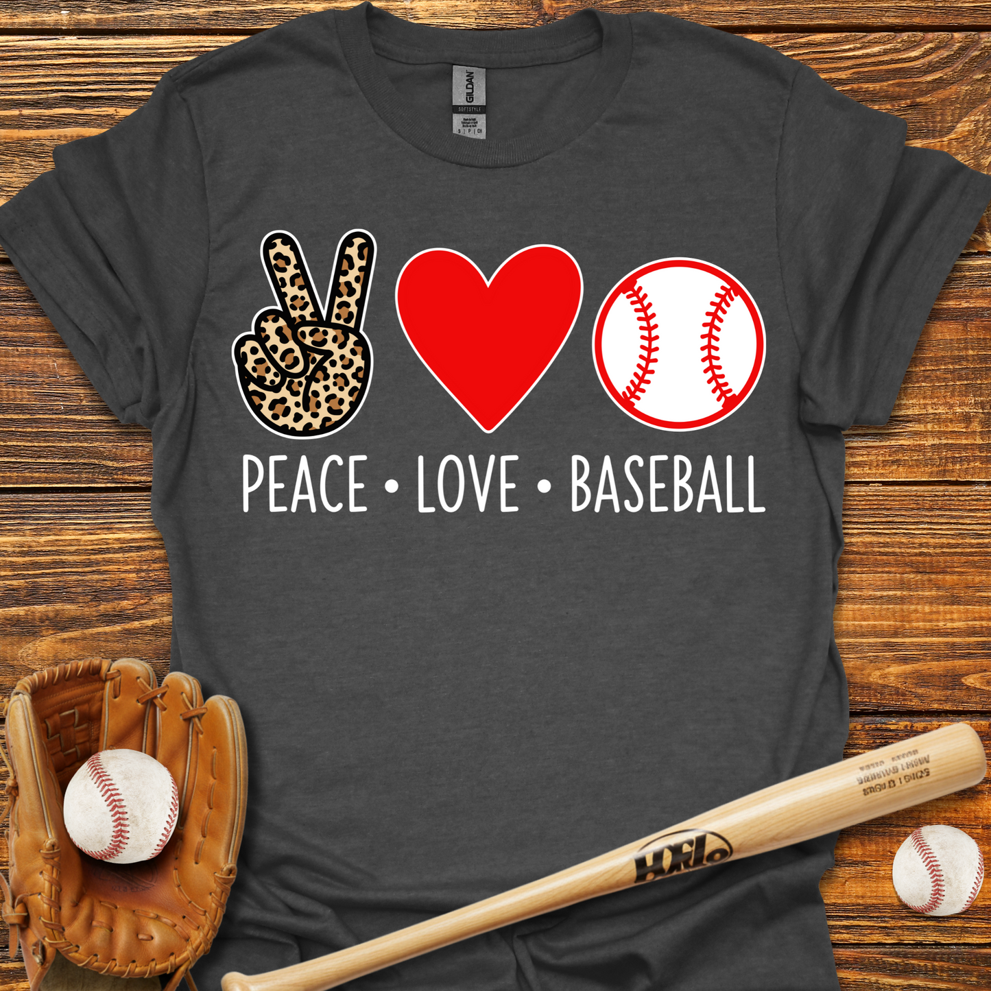 Peace Love Baseball Adult T-Shirt