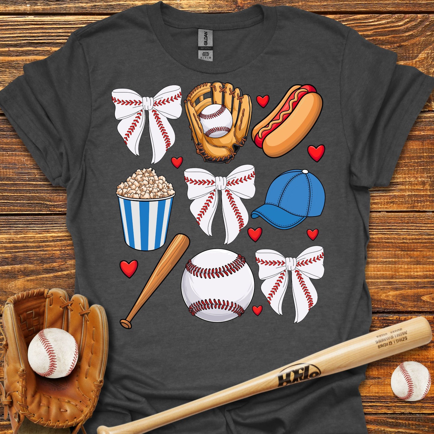Blue Baseball Coquette Bow Adult T-Shirt