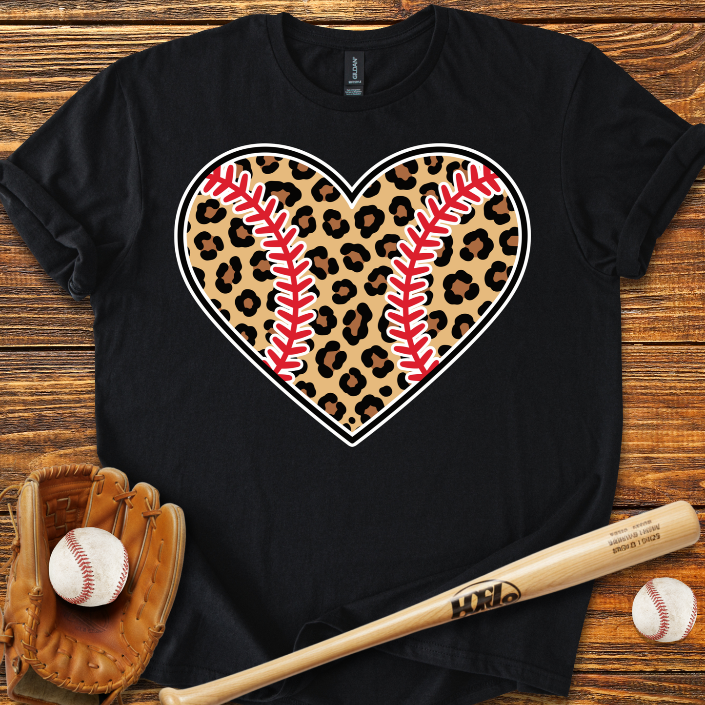 Leopard Baseball Heart Adult T-Shirt