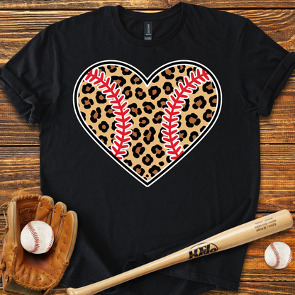 Leopard Baseball Heart Adult T-Shirt