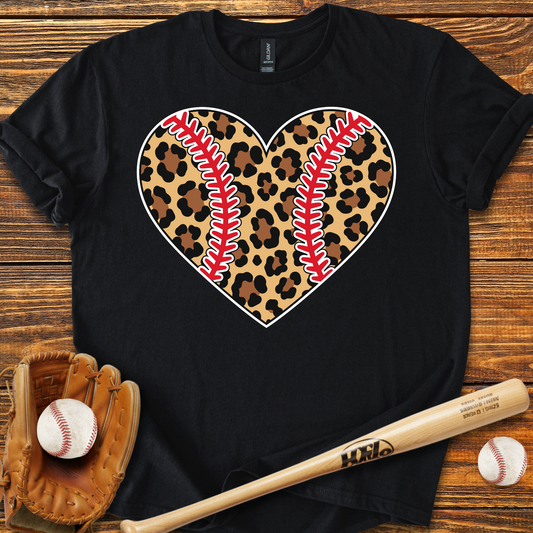 Leopard Baseball Heart Adult T-Shirt