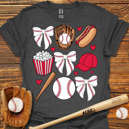 Baseball Coquette Bow Adult T-Shirt