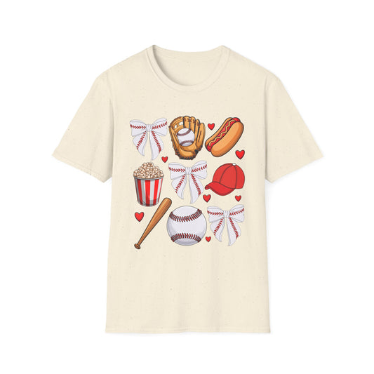 Baseball & Movie Night Unisex Softstyle T-Shirt, Sports Fan Tee, Gift for Dad, Summer Outing Shirt, Movie Lovers Apparel