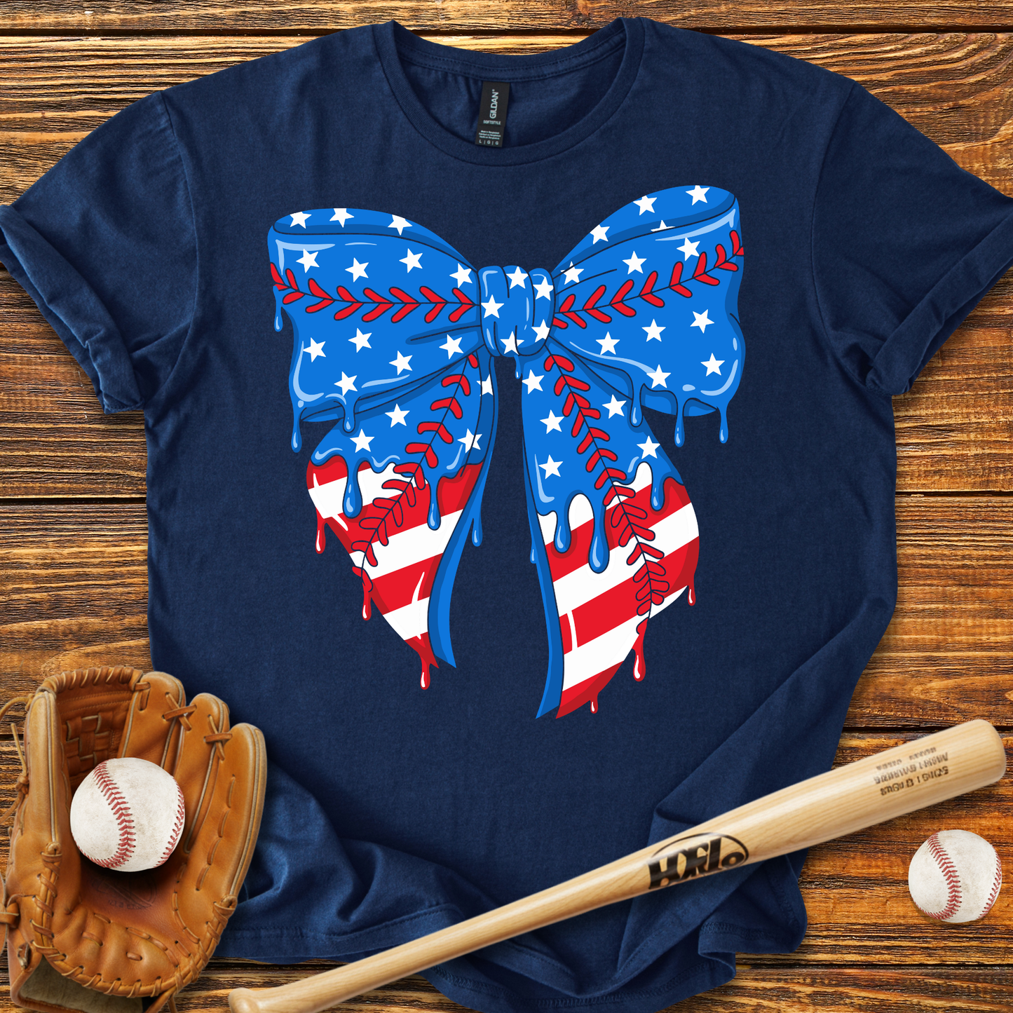 Baseball Bow USA Drip Adult T-Shirt