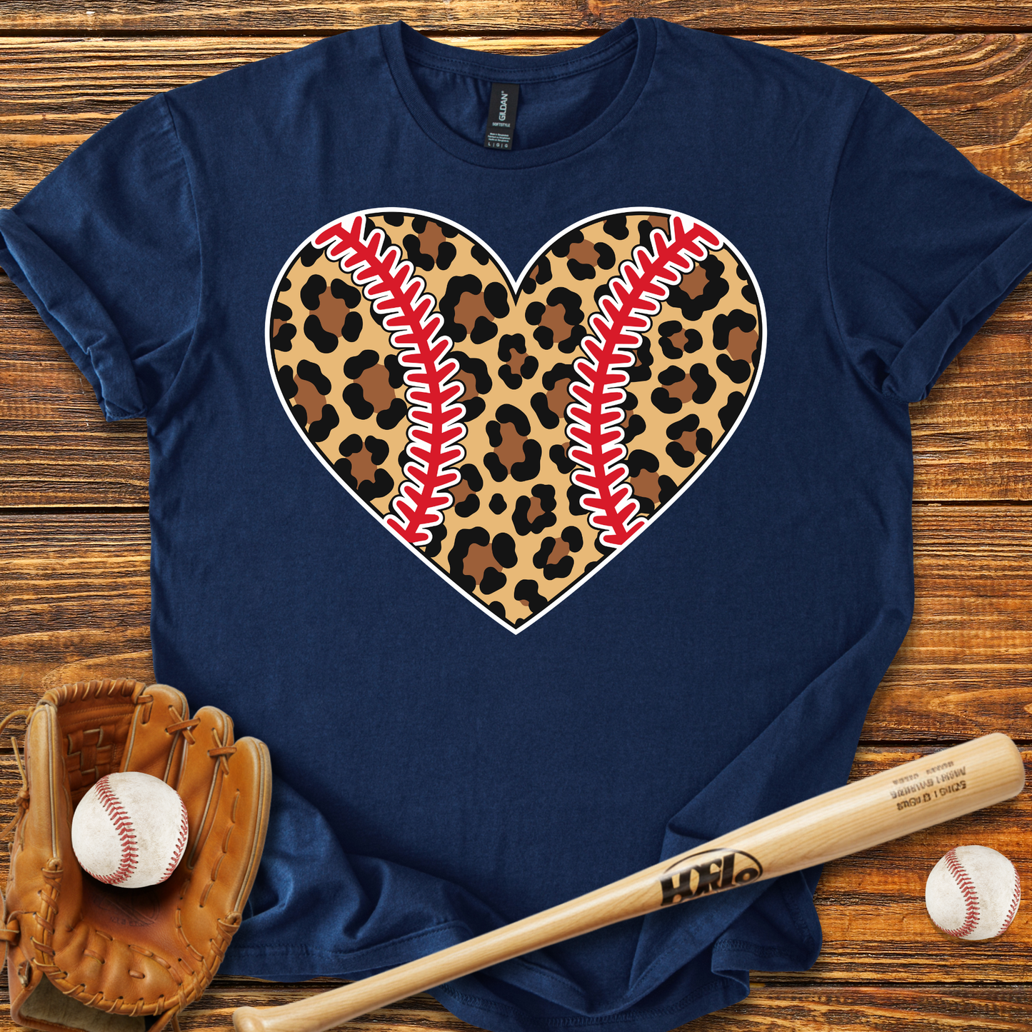 Leopard Baseball Heart Adult T-Shirt