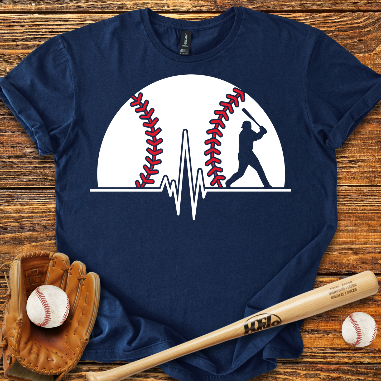 Baseball Heartbeat Adult T-Shirt
