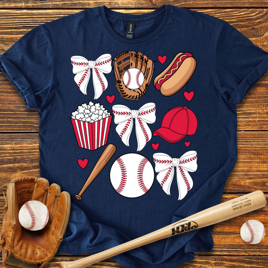 Baseball Coquette Bow Adult T-Shirt