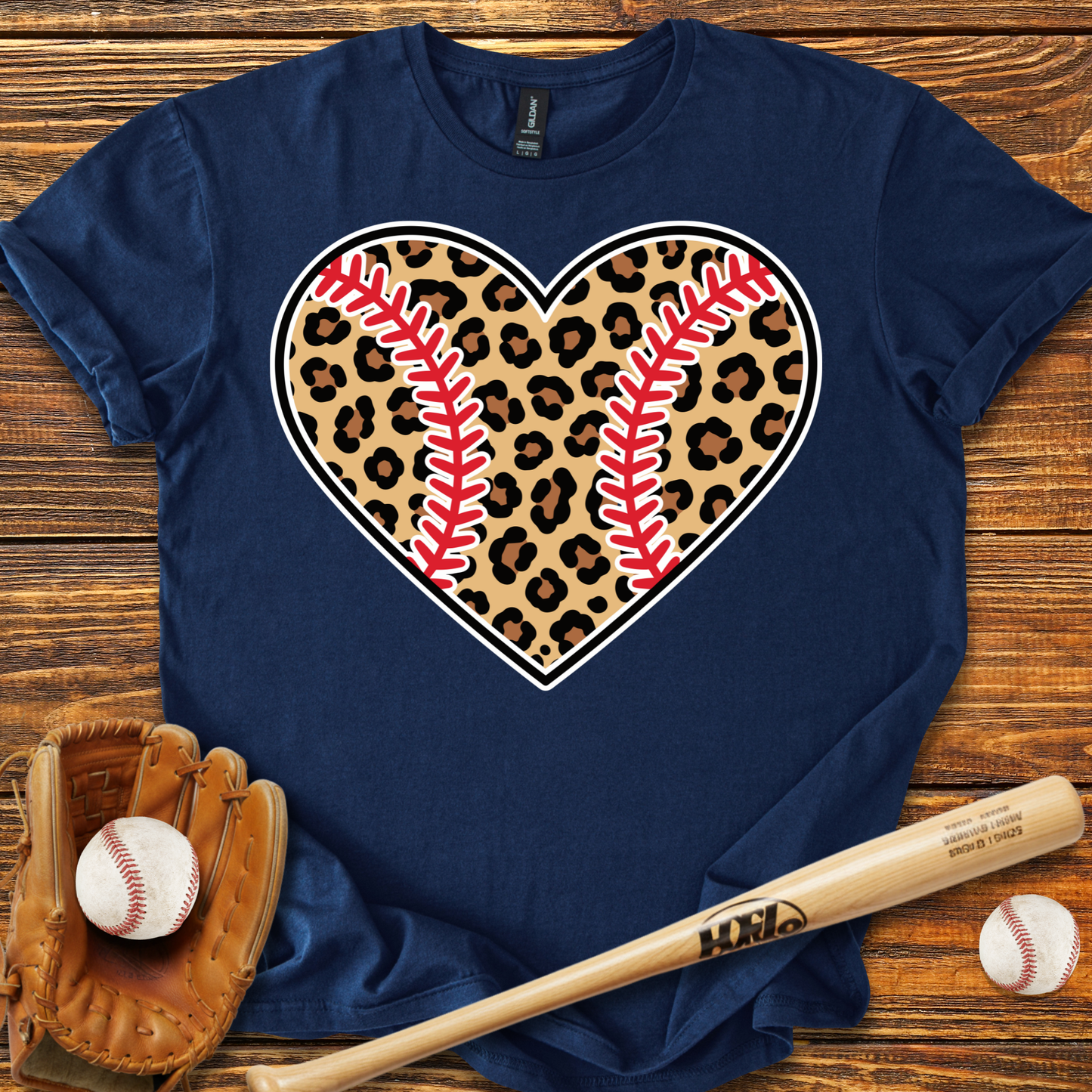 Leopard Baseball Heart Adult T-Shirt
