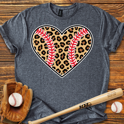 Leopard Baseball Heart Adult T-Shirt