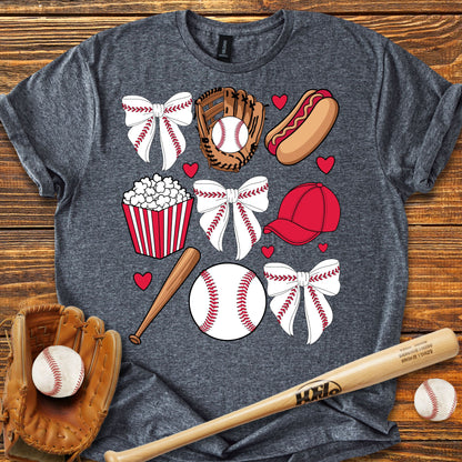 Baseball Coquette Bow Adult T-Shirt