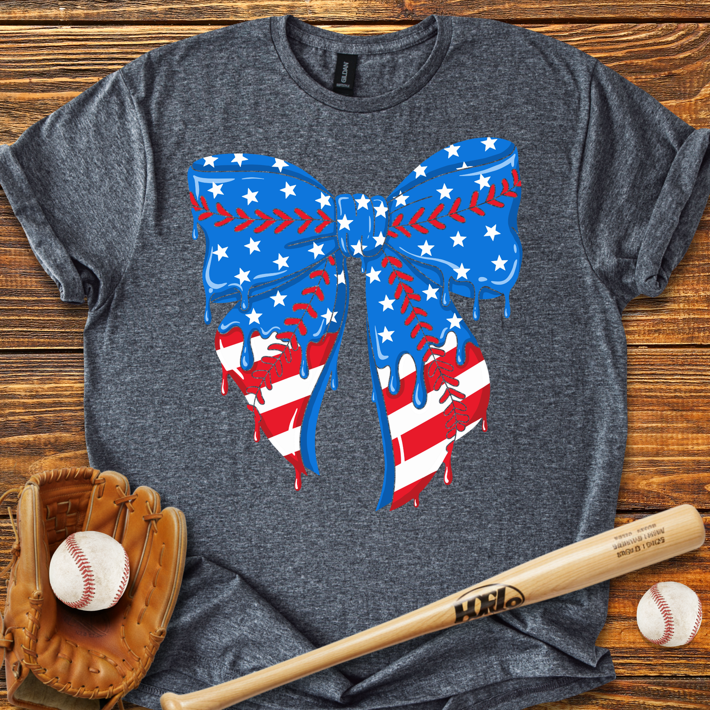 Baseball Bow USA Drip Adult T-Shirt