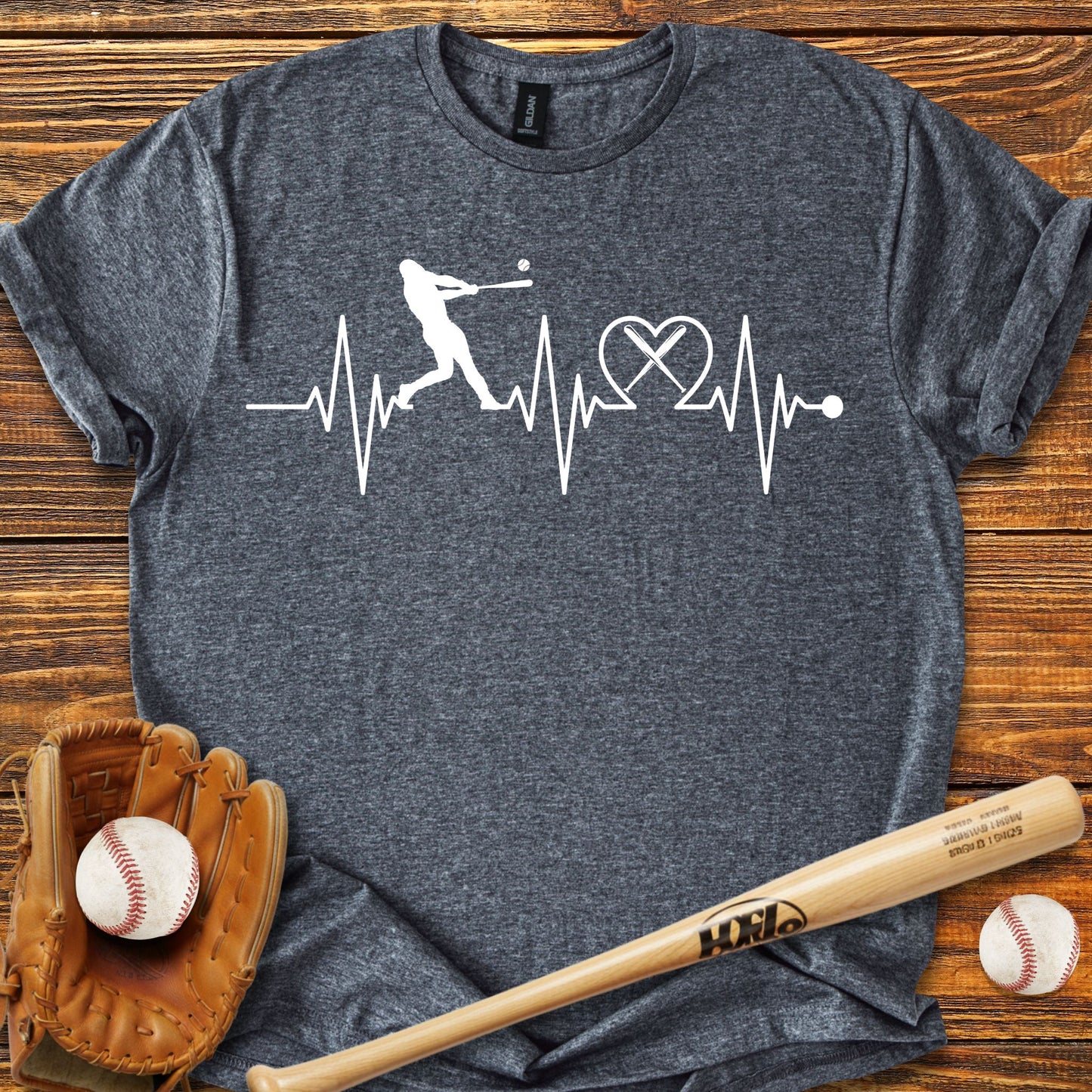 Baseball Heartbeat Adult T-Shirt