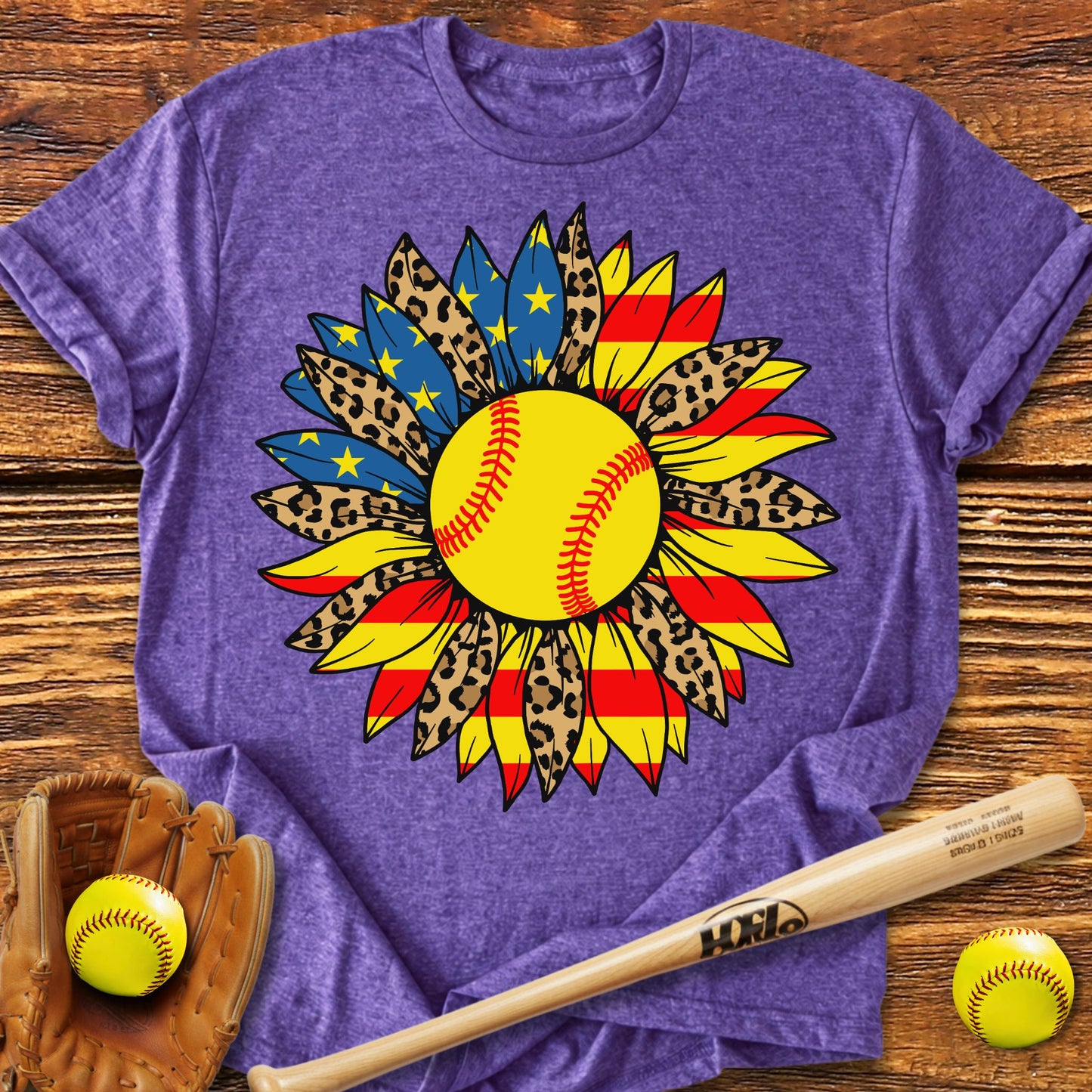 USA Sunflower Softball Adult T-Shirt
