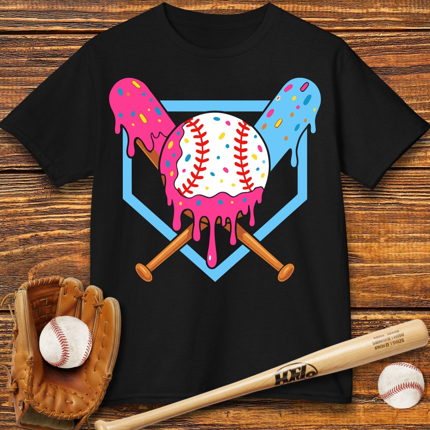 Baseball Ice Cream Drip Kids T-shirt