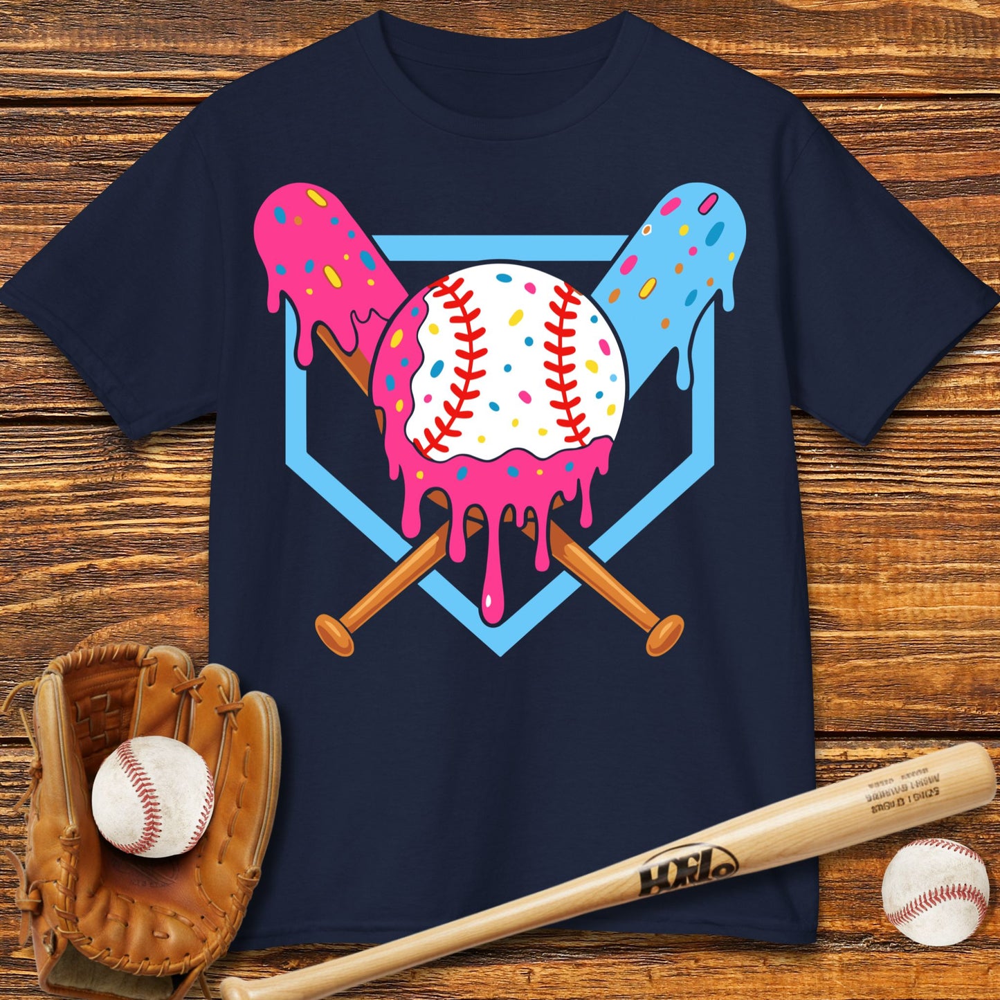Baseball Ice Cream Drip Kids T-shirt