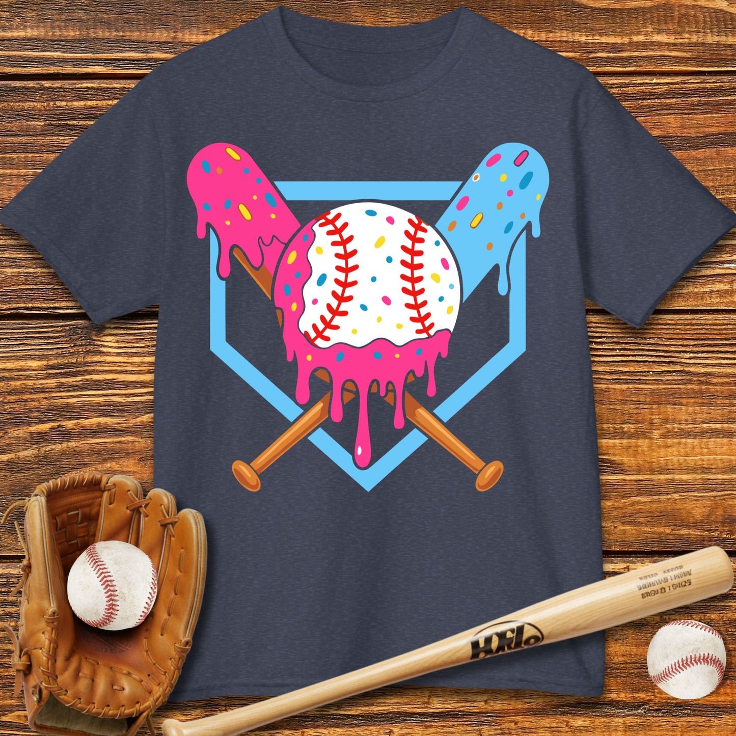 Baseball Ice Cream Drip Kids T-shirt