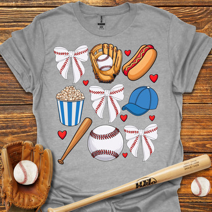 Blue Baseball Coquette Bow Adult T-Shirt