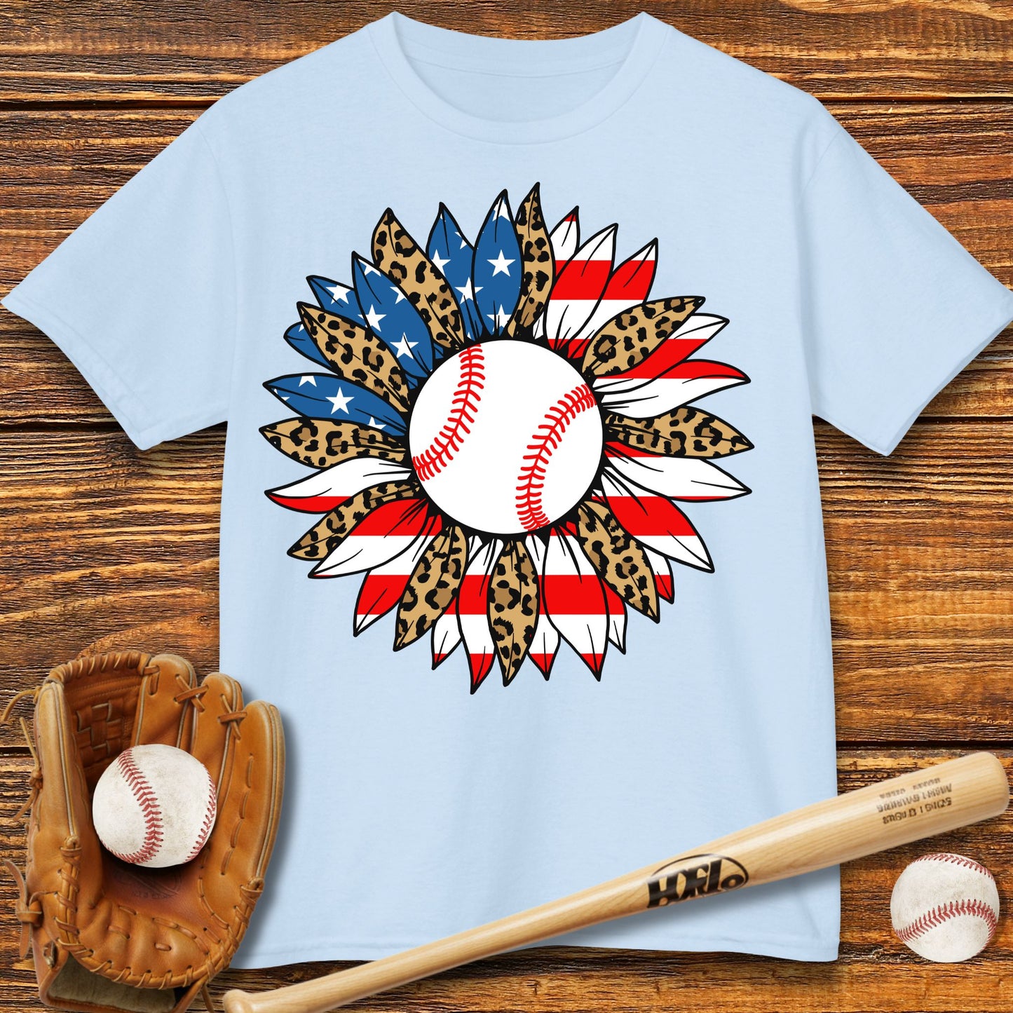 USA Sunflower Baseball Kids T-shirt