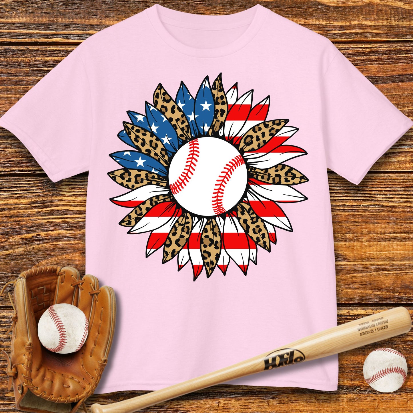 USA Sunflower Baseball Kids T-shirt