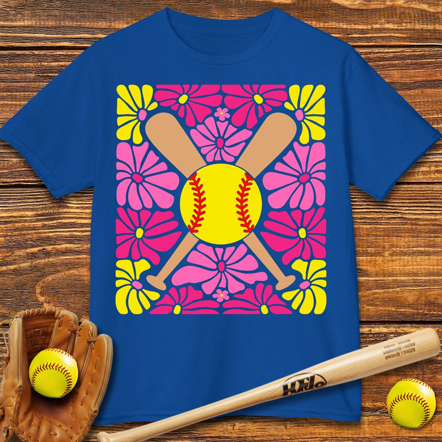 Boho Flower Softball Kids T-shirt
