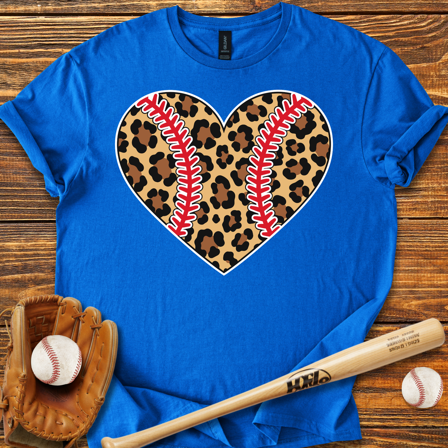 Leopard Baseball Heart Adult T-Shirt