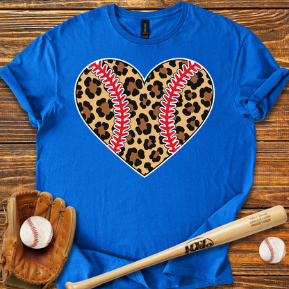 Leopard Baseball Heart Adult T-Shirt