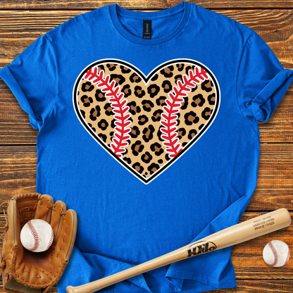 Leopard Baseball Heart Adult T-Shirt