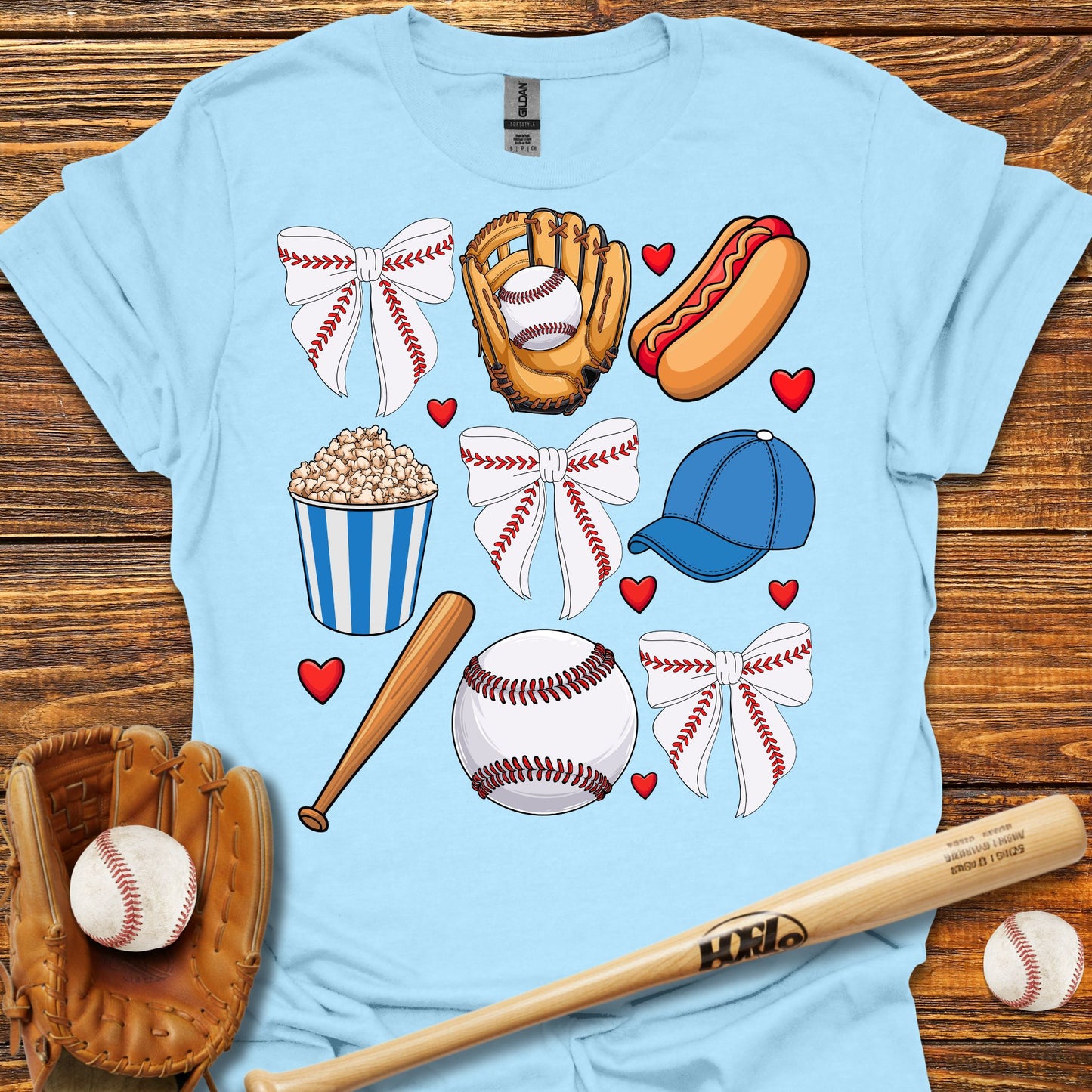 Blue Baseball Coquette Bow Adult T-Shirt