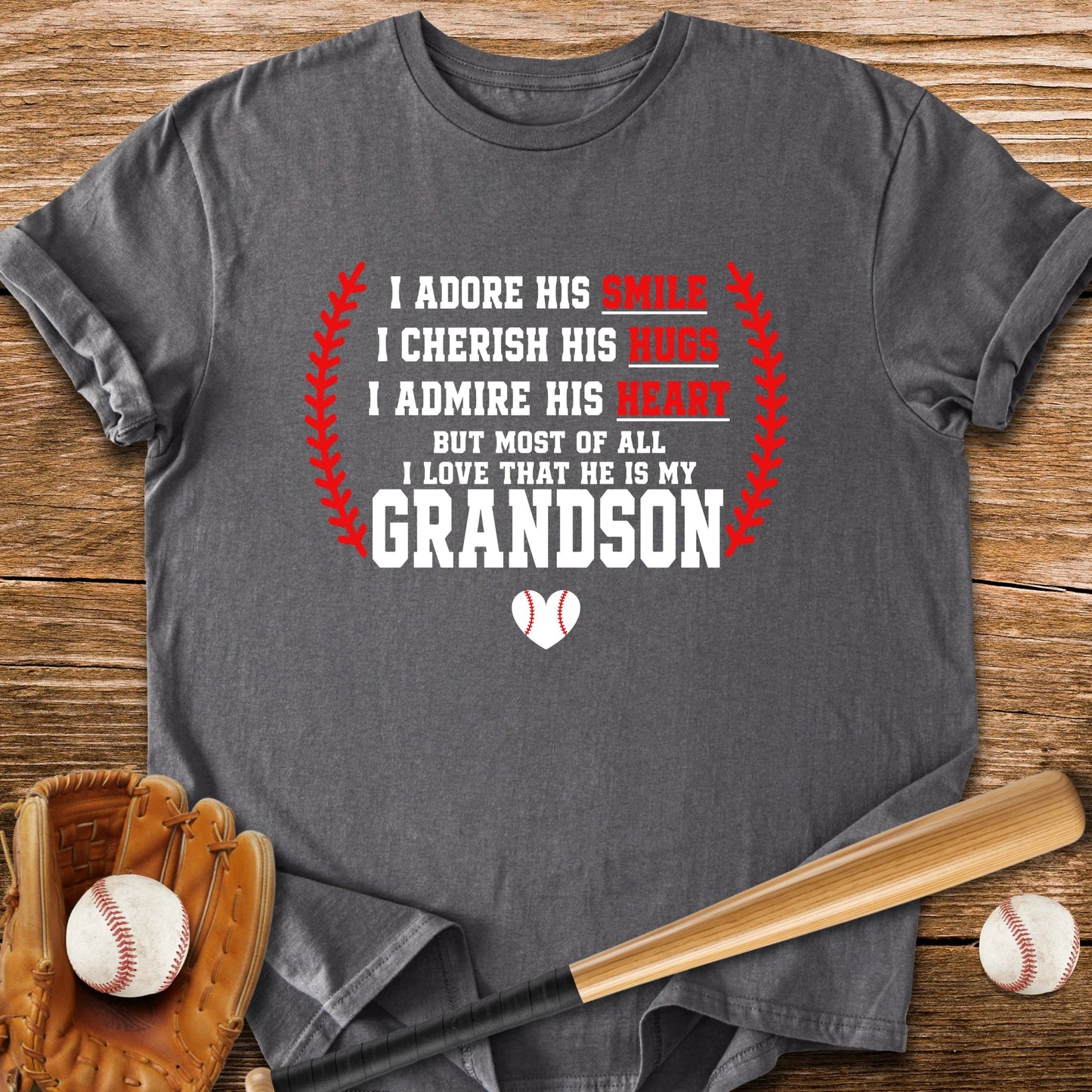 Adores Her Grandson - HomeRun PrintsT-Shirt