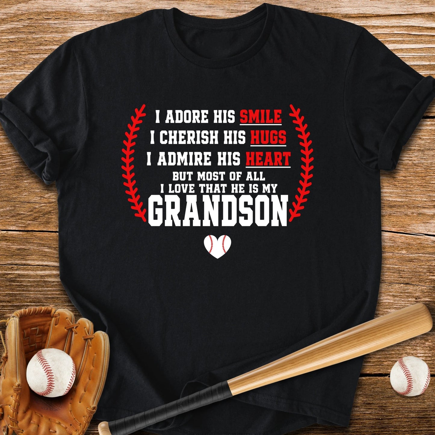 Adores Her Grandson - HomeRun PrintsT-Shirt