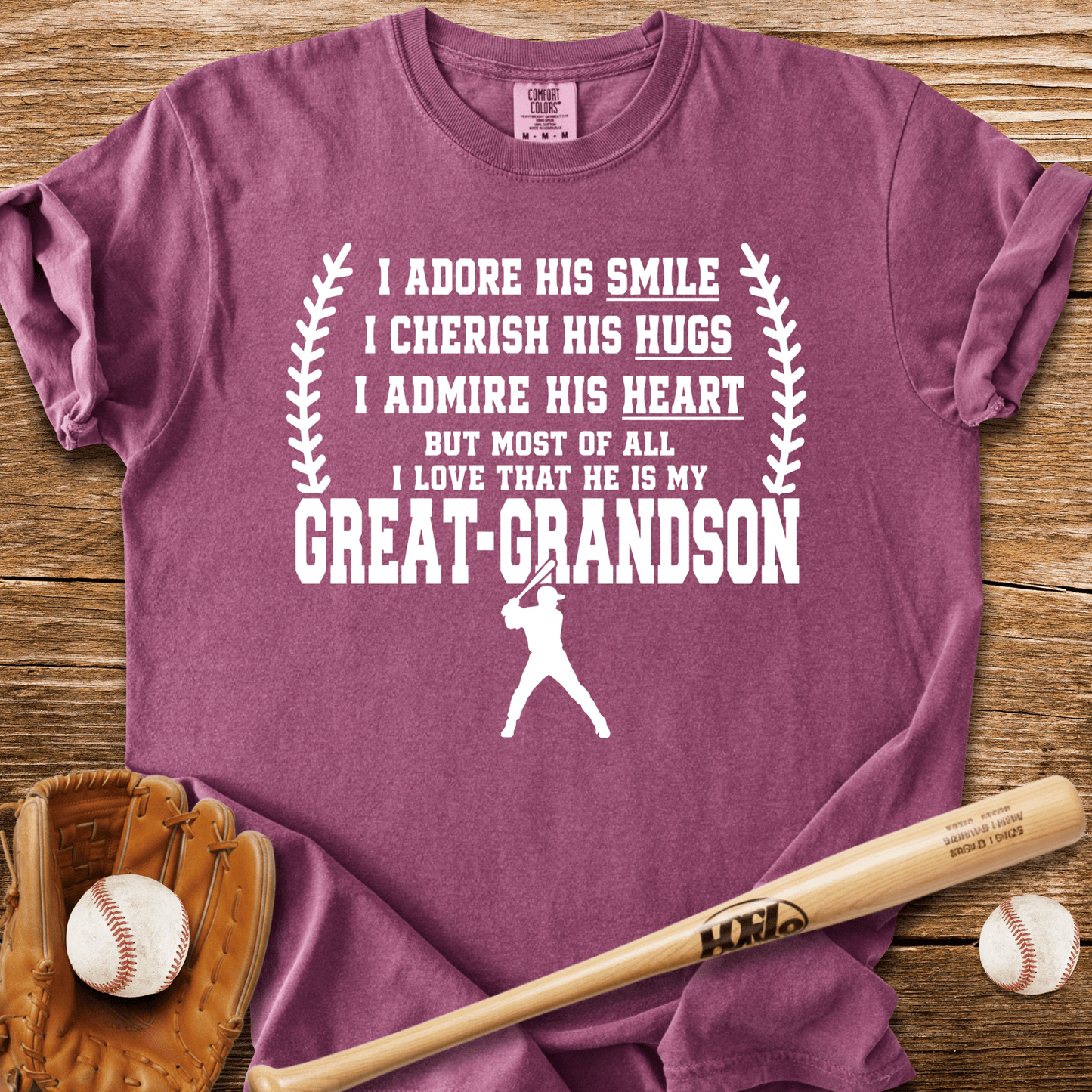 Adores Her Great-Grandson T-Shirt - HomeRun PrintsComfort Colors