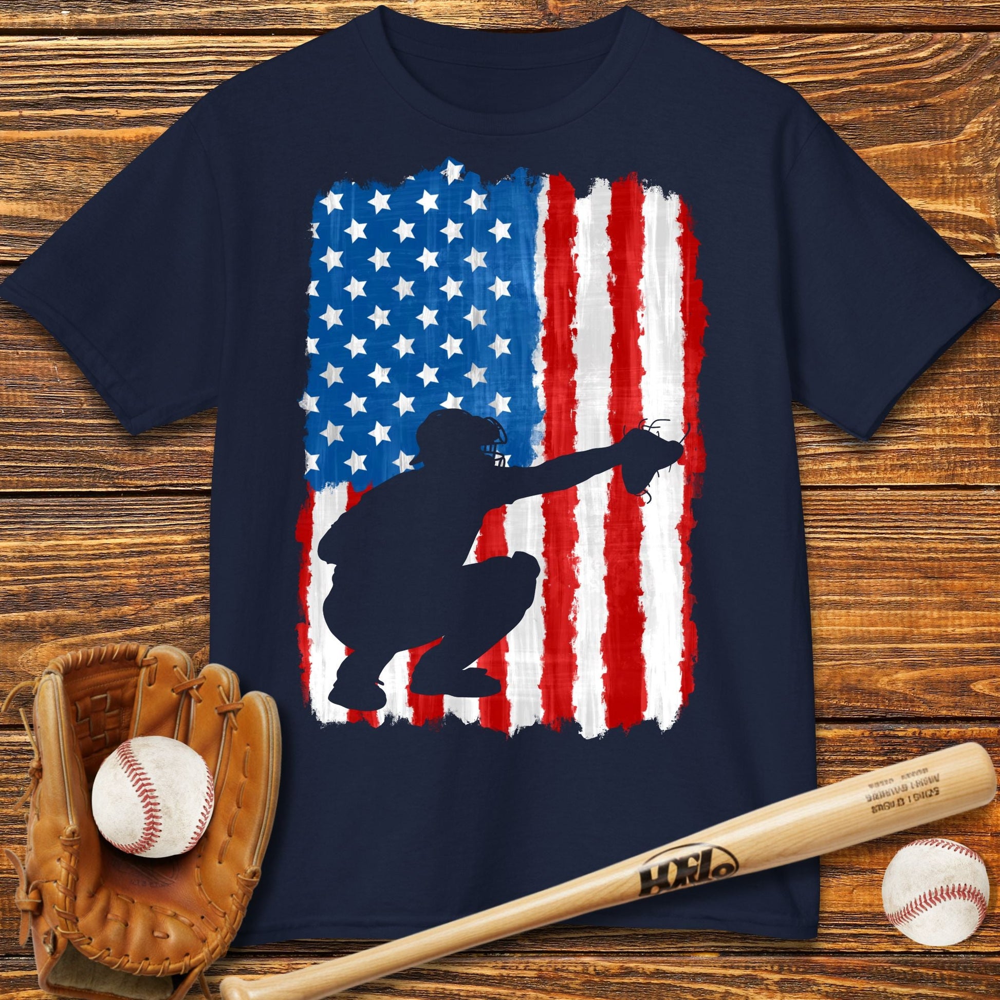 American Flag Catcher Kids T-Shirt - HomeRun PrintsKids clothes