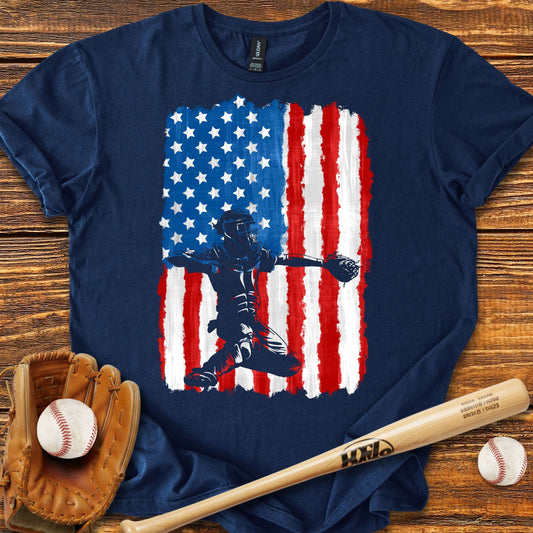 American Flag Catcher T-Shirt - HomeRun PrintsT-Shirt