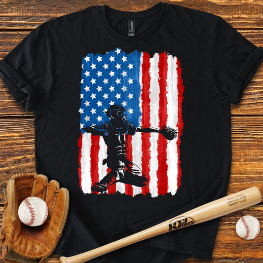 American Flag Catcher T-Shirt - HomeRun PrintsT-Shirt