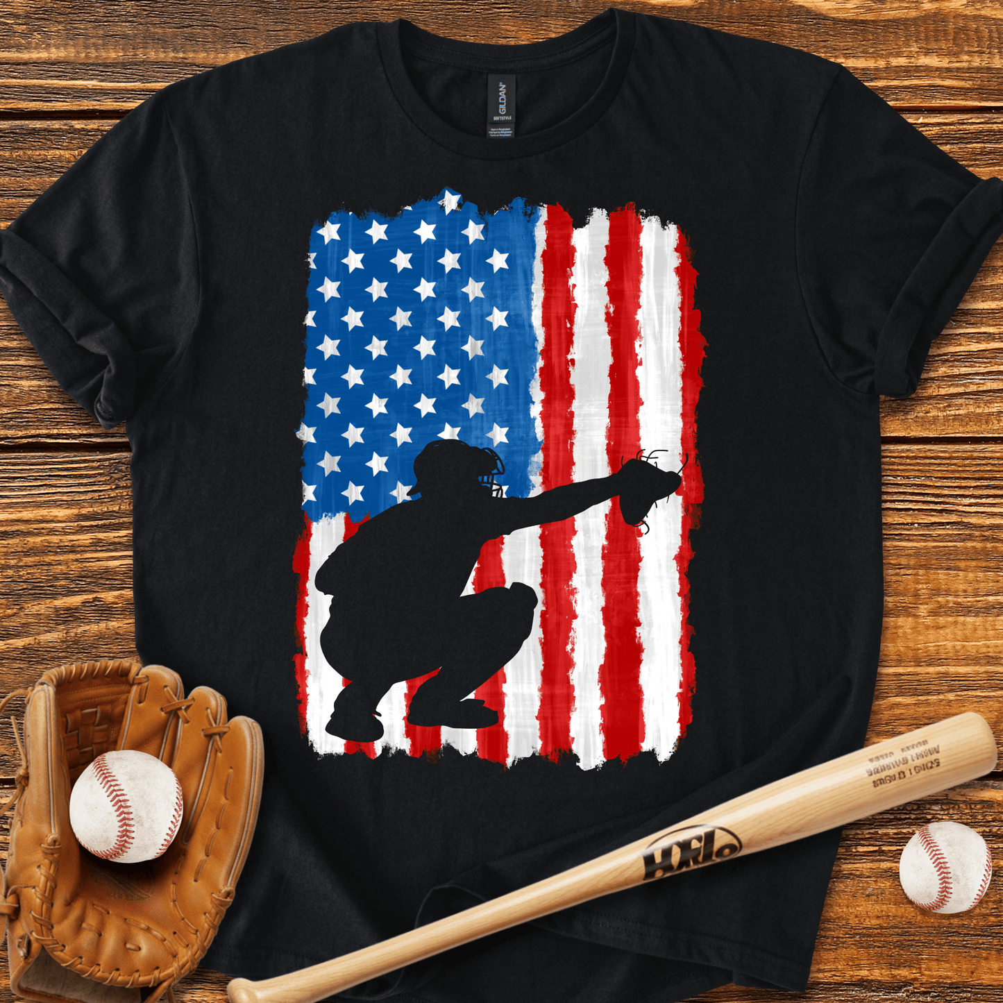 American Flag Catcher T-Shirt - HomeRun PrintsT-Shirt