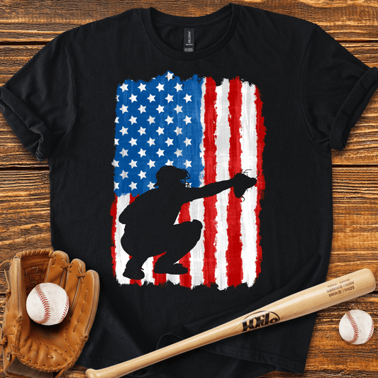 American Flag Catcher T-Shirt - HomeRun PrintsT-Shirt