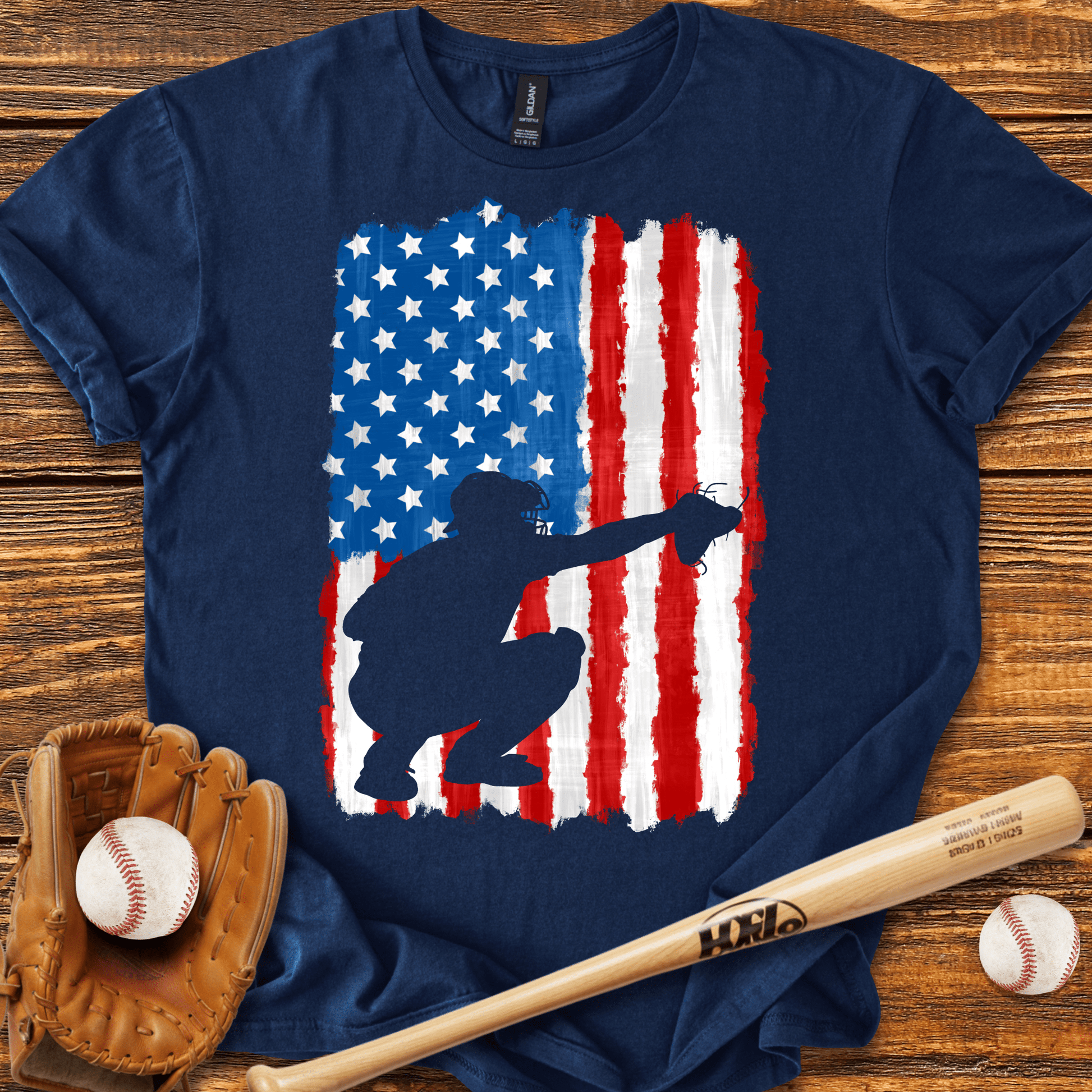 American Flag Catcher T-Shirt - HomeRun PrintsT-Shirt
