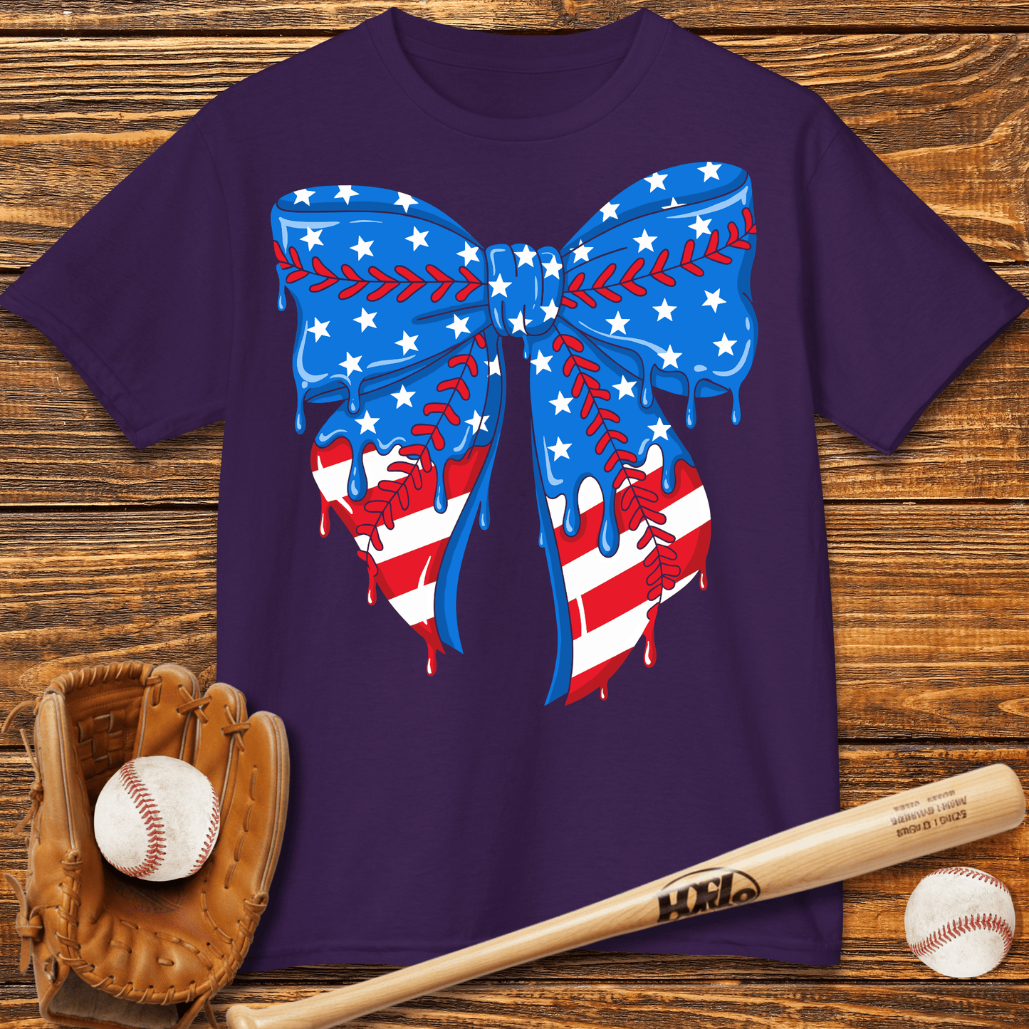 Baseball Bow USA Drip Kids T-Shirt - HomeRun PrintsKids clothes