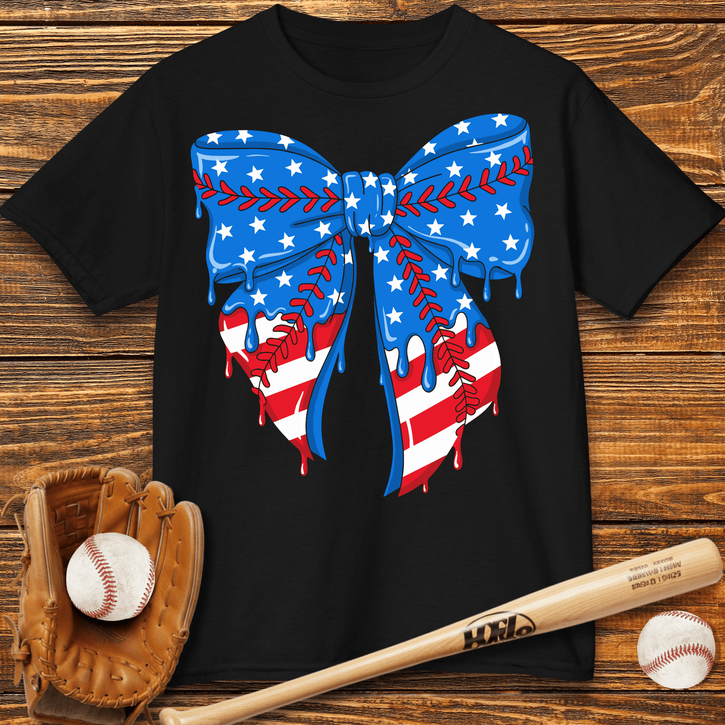 Baseball Bow USA Drip Kids T-Shirt - HomeRun PrintsKids clothes