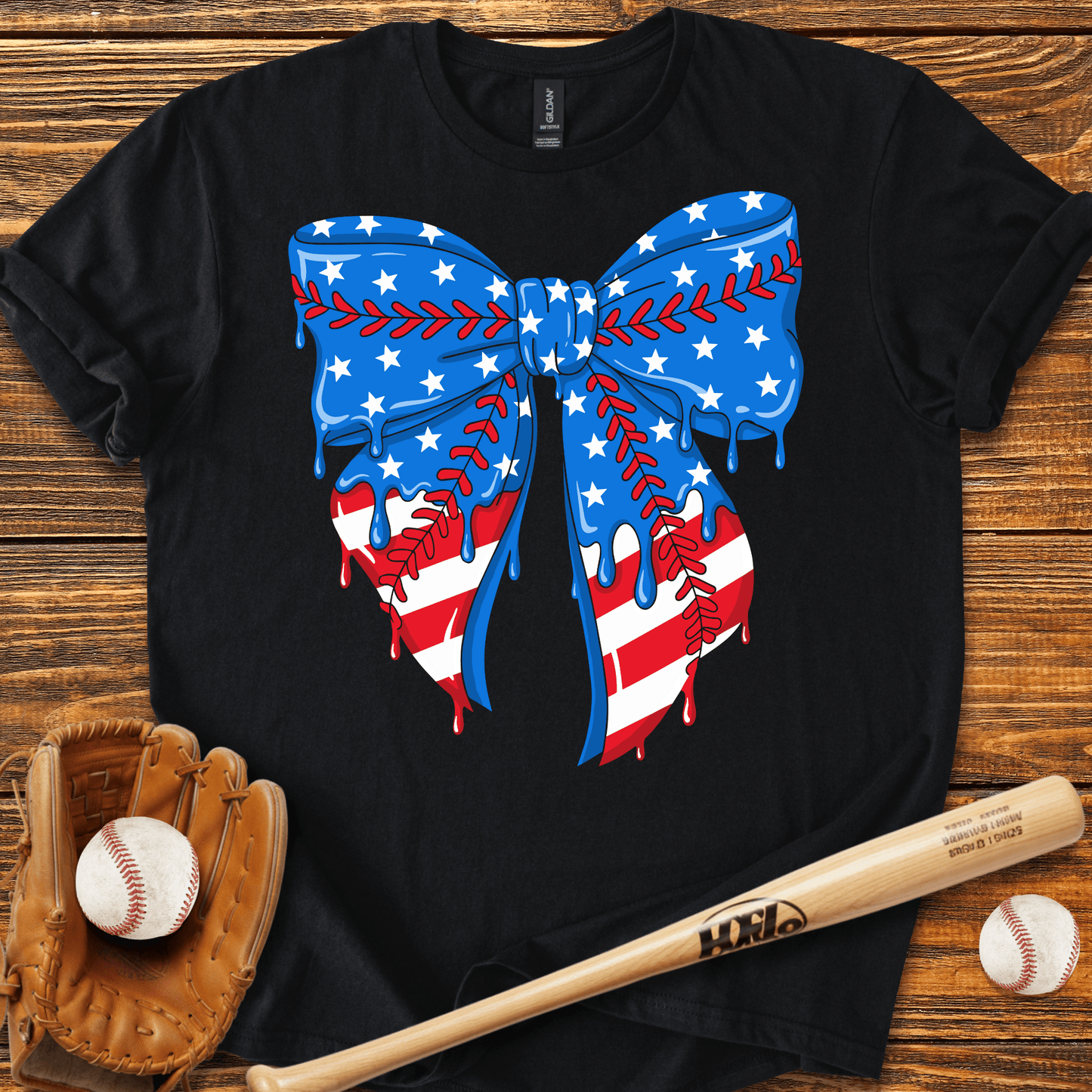 Baseball Bow USA Drip T-Shirt - HomeRun PrintsT-Shirt