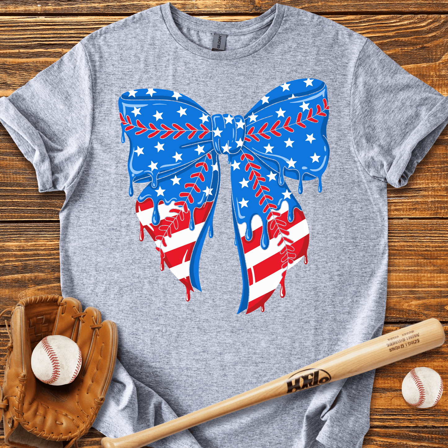 Baseball Bow USA Drip T-Shirt - HomeRun PrintsT-Shirt