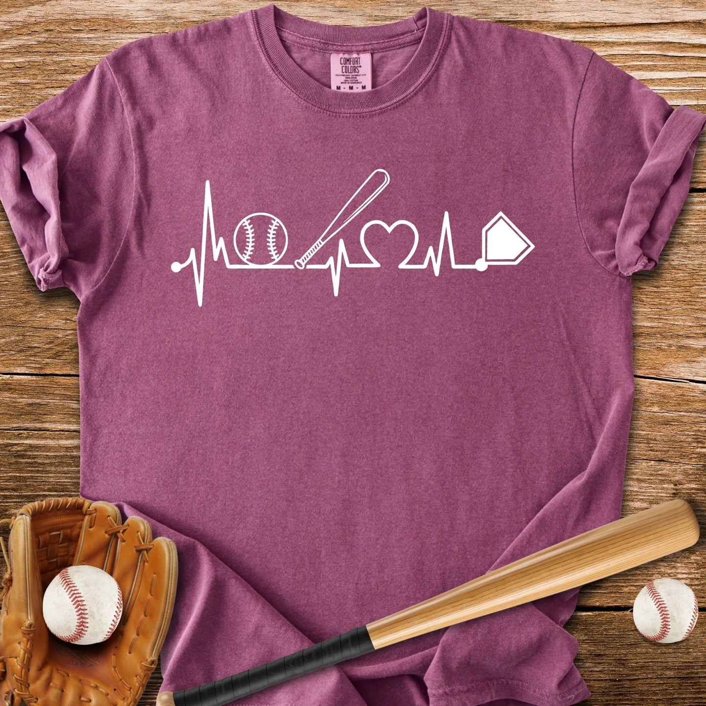 Baseball Heartbeat Line - HomeRun PrintsComfort Colors