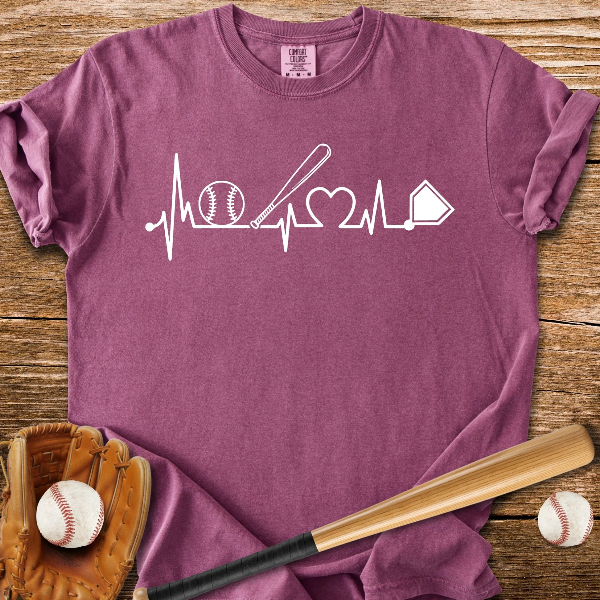 Baseball Heartbeat Line - HomeRun PrintsComfort Colors
