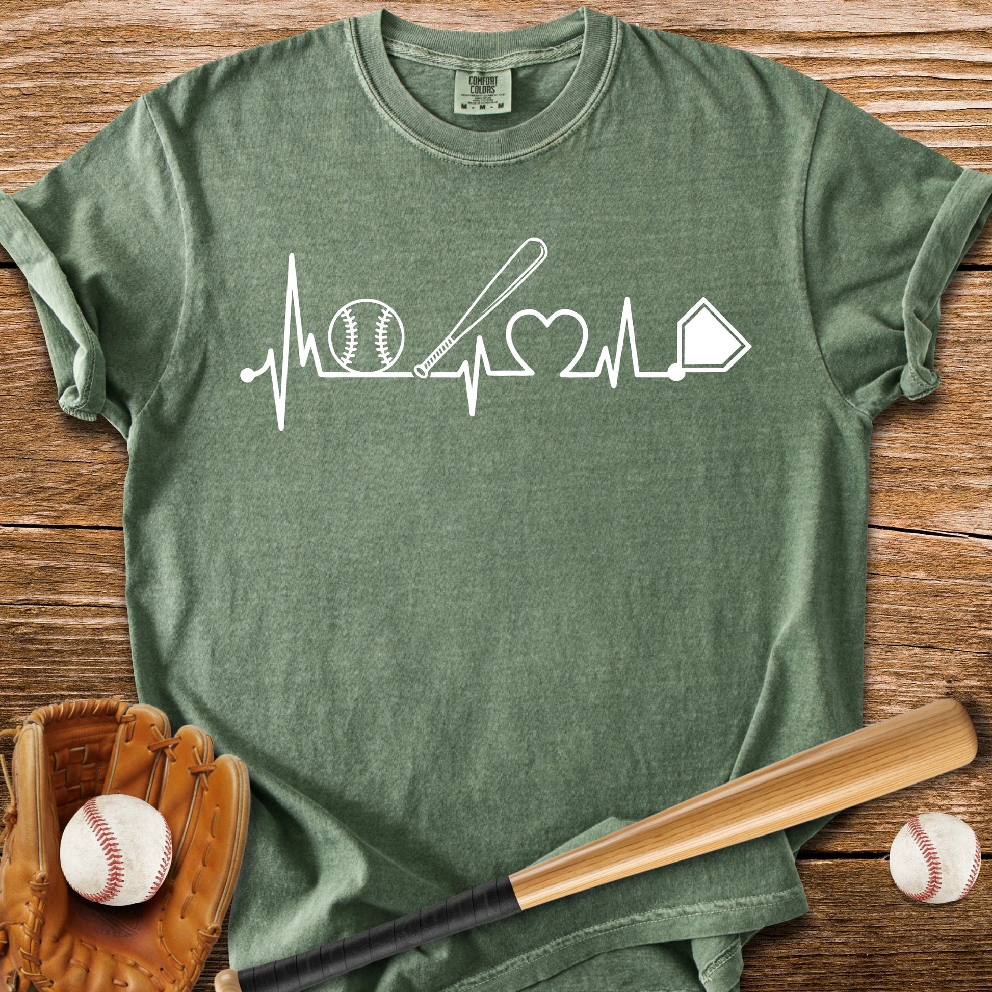 Baseball Heartbeat Line - HomeRun PrintsComfort Colors