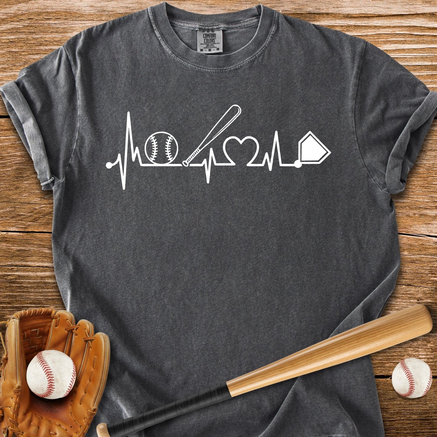 Baseball Heartbeat Line - HomeRun PrintsComfort Colors