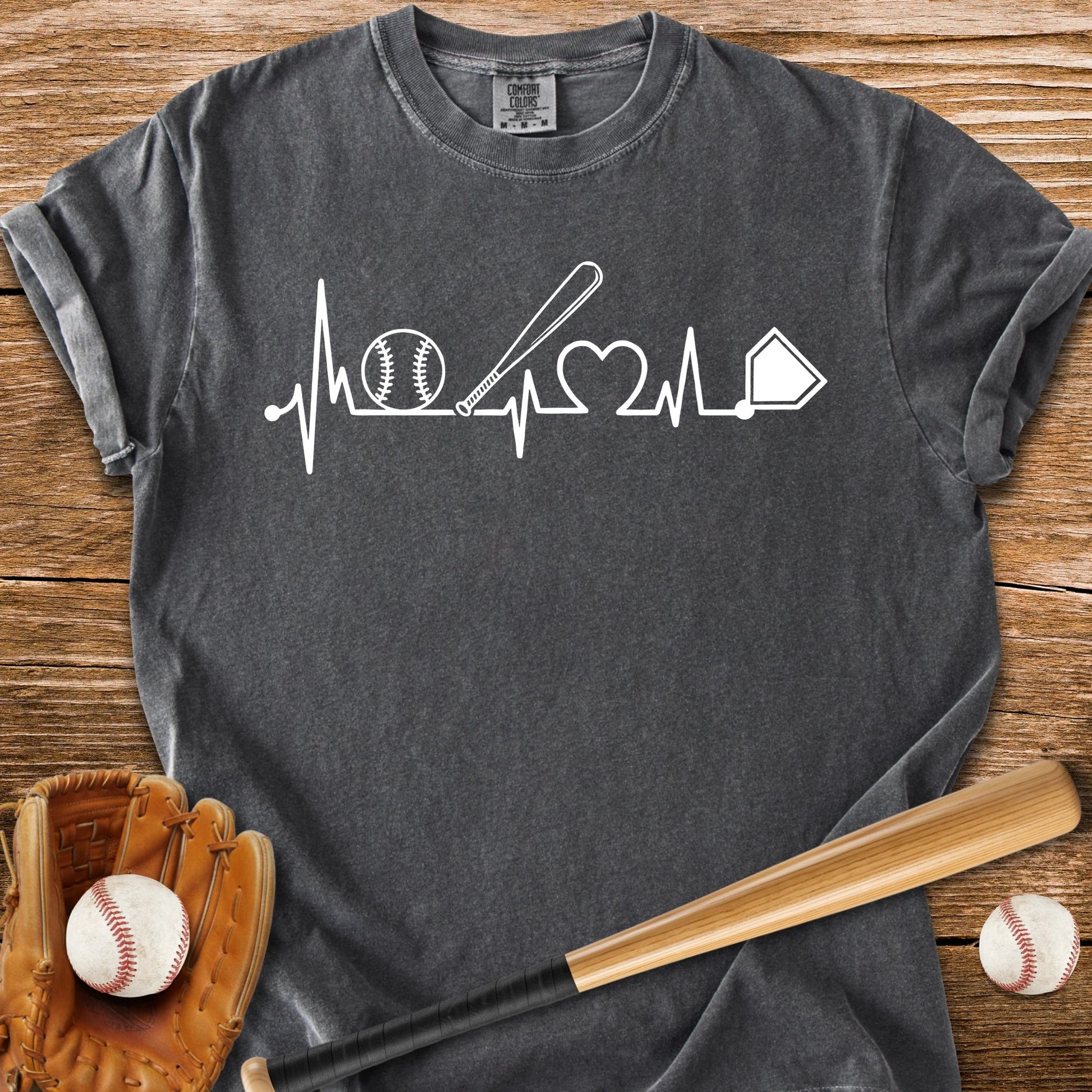 Baseball Heartbeat Line - HomeRun PrintsComfort Colors