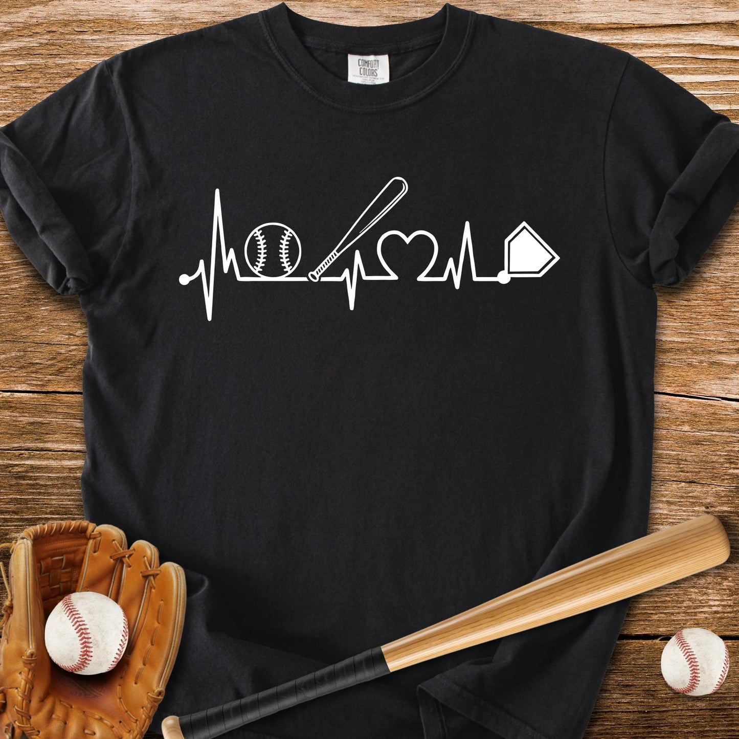 Baseball Heartbeat Line - HomeRun PrintsComfort Colors
