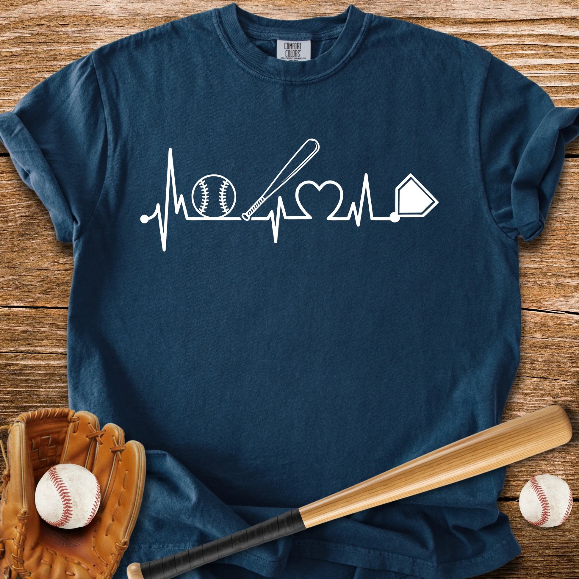Baseball Heartbeat Line - HomeRun PrintsComfort Colors